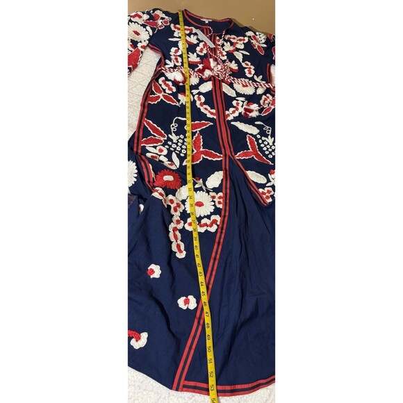 NWT Frances Valentine Geraldine Cotton Embroidery Floral Navy Red Dress Size XS - Picture 13 of 16